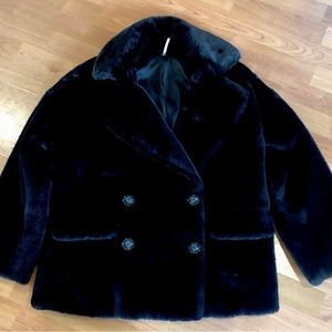 Free People Black Faux Fur Kate Coat size Small